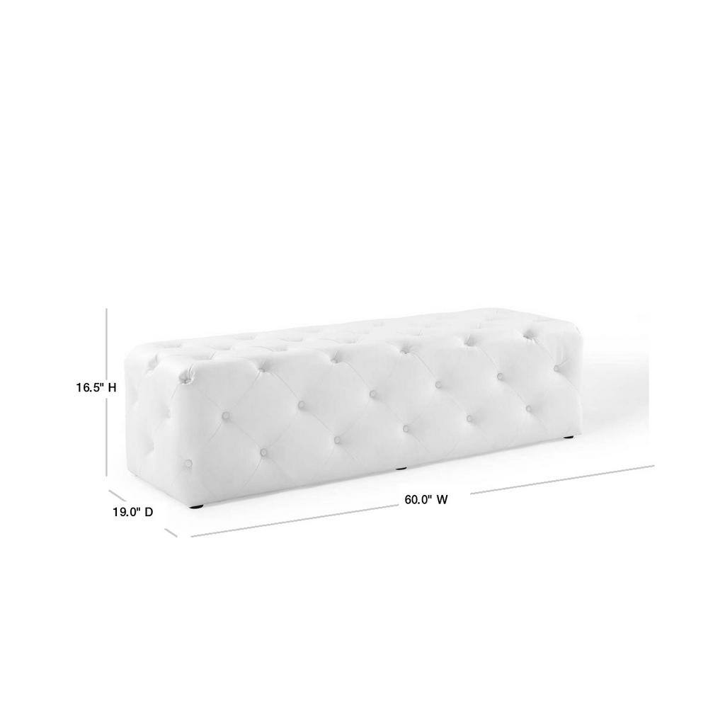 Luxurious White Vegan Leather 60" Tufted Entryway Bench