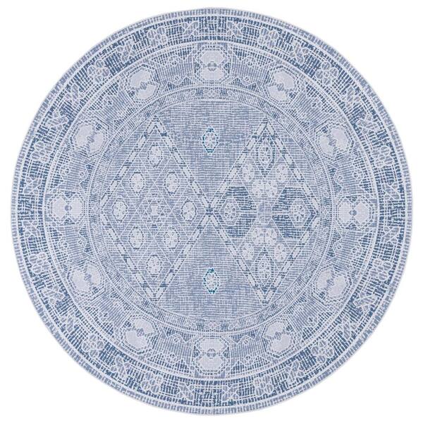 SAFAVIEH Tucson Gray/Ivory 6 ft. x 6 ft. Machine Washable Border Geometric Round Area Rug