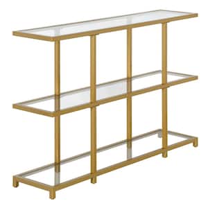 Greenwich 42 in. Brass Rectangle Glass Console Table with Storage