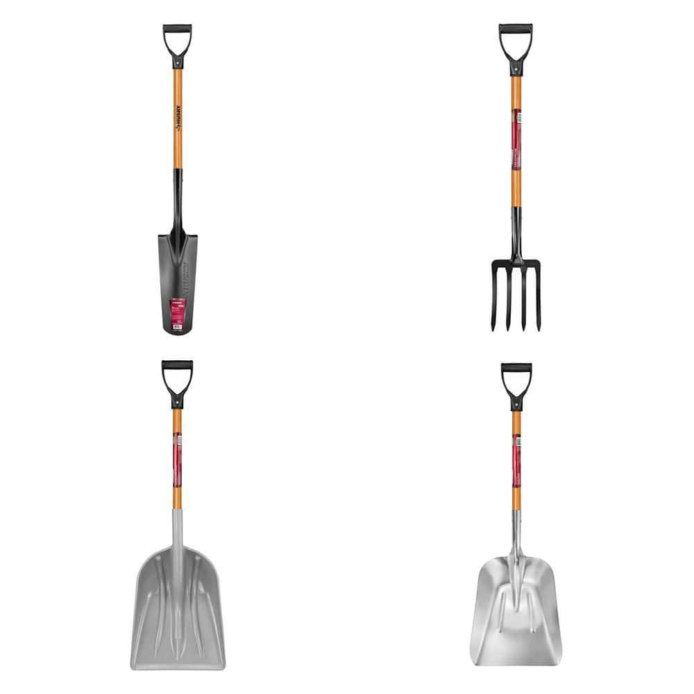 Husky 28 in. D-Grip short Wood Handle Steel Drain Spade 618029