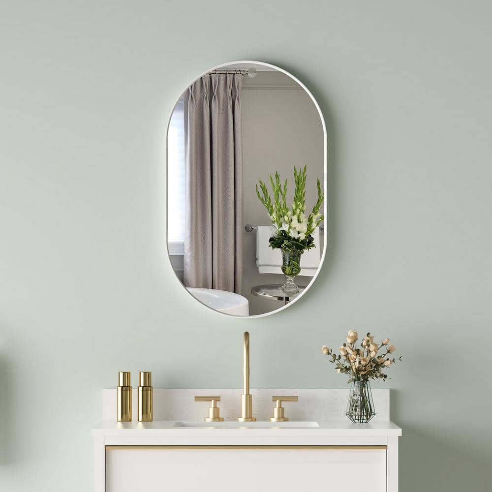 20 in. W x 32 in. H Oval Framed Wall Mount Bathroom Vanity Mirror in White price history on PriceWatchPro
