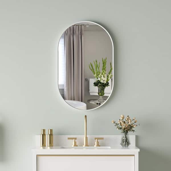 FORCLOVER 20 in. W x 32 in. H Oval Framed Wall Mount Bathroom Vanity Mirror in White