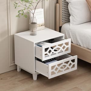 2-Mirrored Drawers White Paint Finish Wood Nightstands With Mirror 15.7 in. D x 18.9 in. W x 19.7 in. H