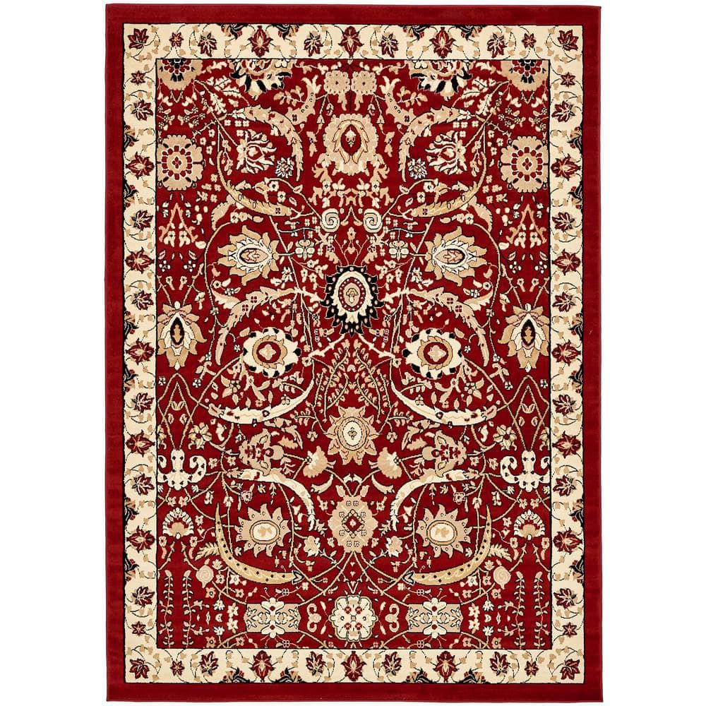 Handmade Espahan Red Synthetic Rectangular Rug - 7' x 10'