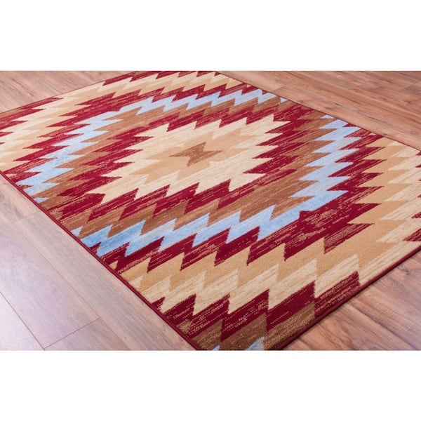 Miami Alamo Southwestern Traditional Red 8 ft. x 10 ft. Area Rug