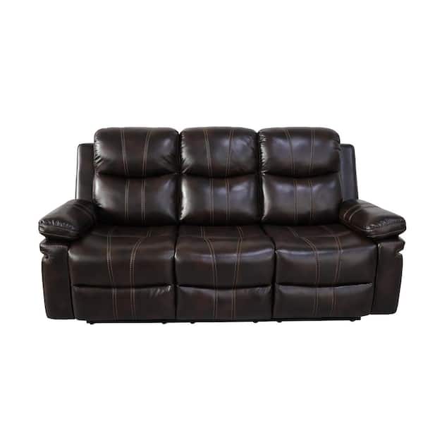 NEW CLASSIC HOME FURNISHINGS New Classic Furniture Kellen 79 in. Pillow Arm Faux Leather Rectangle Sofa with Power Footrest in Brown