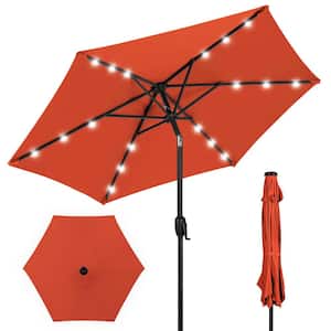 7.5 ft. Outdoor Market Solar Tilt Patio Umbrella w/LED Lights in Rust