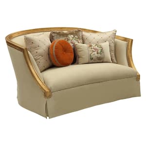 Daesha 41 in. Tan Flannel and Antique Gold Finish Solid Linen 2-Seat Loveseat