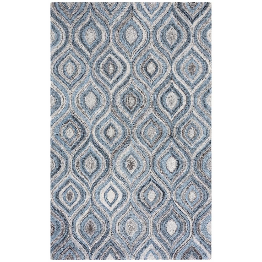 Blue and Gray Handmade Wool Abstract Area Rug, 5' x 8'