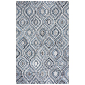 Abstract Gray/Blue 8 ft. x 10 ft. Concentric Trellis Area Rug