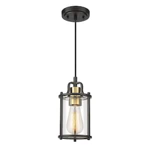 1-Light Standard Mini Pendant Light Fixture Black and Gold with Clear Glass Shade for Kitchen Dining Room