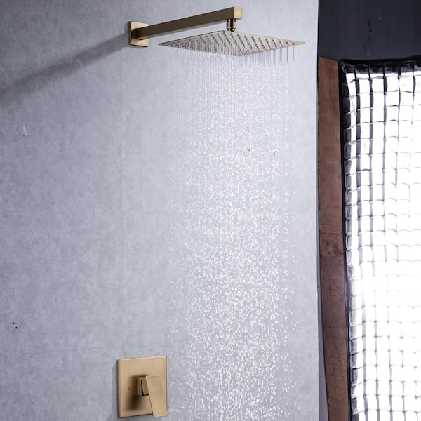 Staykiwi 1-Spray Patterns with 2.5 GPM 10 in. Wall Mount Rain Fixed Shower Head in Brushed Golden