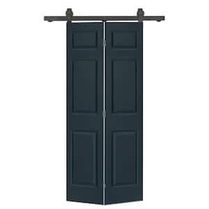 30 in. x 80 in. 6-Panel Charcoal Gray Painted MDF Composite Bi-Fold Barn Door with Sliding Hardware Kit