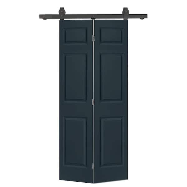 CALHOME 36 in. x 84 in. 6 Panel Hollow Core Charcoal Gray Painted MDF Composite Bi-Fold Barn Door with Sliding Hardware Kit