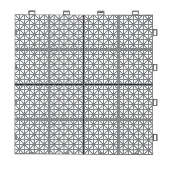 Siavonce 1 ft. x 1 ft. Interlocking Plastic Deck Tiles in Gray Waterproof Outdoor Composite Shower Balcony Porch (Pack of 1)