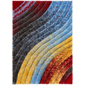 San Francisco Mojave Red Modern Abstract 3 ft. 11 in. x 5 ft. 3 in. 3D Carved Shag Area Rug