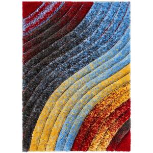 San Francisco Mojave Red Modern Abstract 7 ft. 10 in. x 9 ft. 10 in. 3D Carved Shag Area Rug