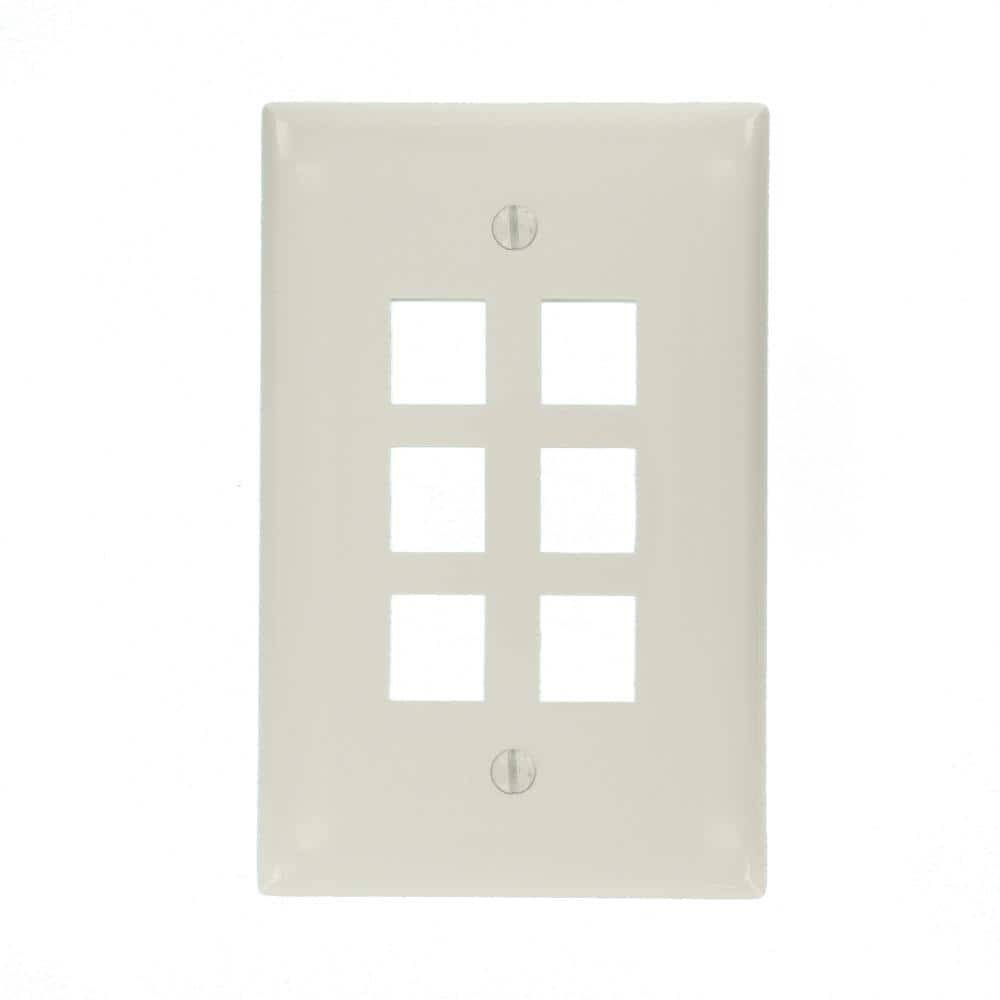 White High-Impact Nylon 6-Port Single Gang Faceplate