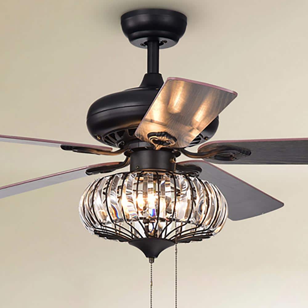 Chrysaor 52-Inch Matte Black and Bronze Crystal Chandelier Ceiling Fan