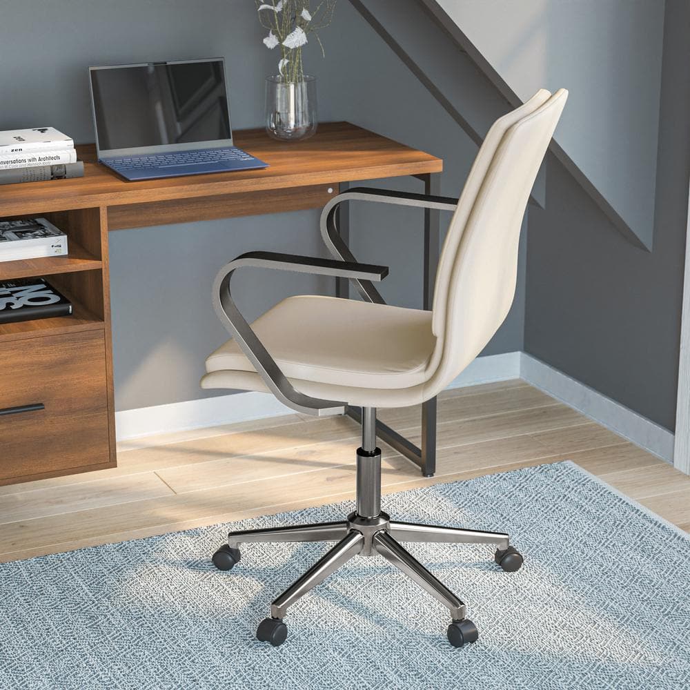 Taupe/Chrome Leather/Faux Leather Office/Desk Chair Table Top Only