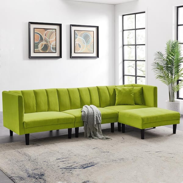 Magic Home 106 7 In Light Green Velvet, Apartment Size Sectional Sofa Sleeper