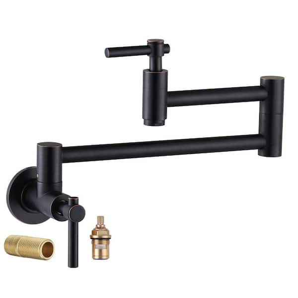 IVIGA Contemporary Brass Wall Mount Pot Filler with Double Handles and Swing Arm Folding Kitchen Faucet in Oil Rubbed Bronze