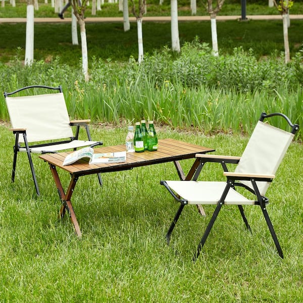 moda furnishings Brown/Beige 3-Piece Outdoor Folding Bistro/Bar/Patio Set Lightweight Aluminum Roll-up Dining Height Table and Chairs