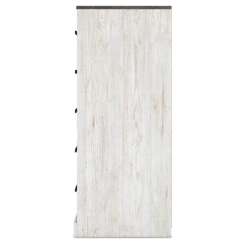 Transitional Whitewash & Charcoal Gray 5-Drawer Chest with Pewter-Tone Hardware