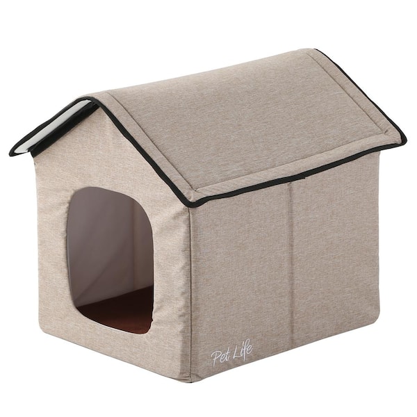 PET LIFE Large Beige Hush Puppy Electronic Heating and Cooling Smart Collapsible Pet House