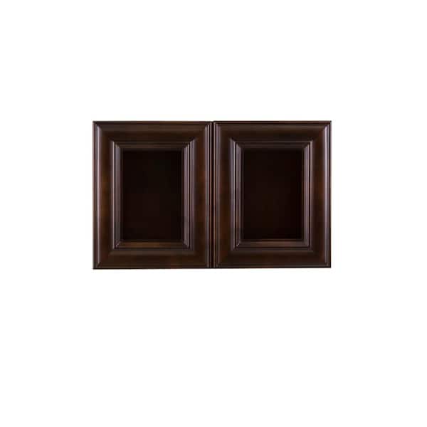 LIFEART CABINETRY Edinburgh Assembled 24 in. x 15 in. x 12 in. Wall Mullion Door Cabinet with 2 Doors in Espresso