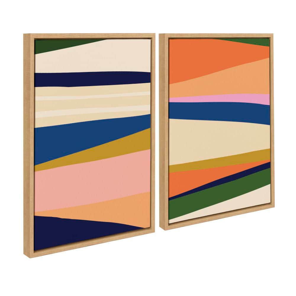 Boho Abstract Multicolor Canvas Art Set with Natural Frame, 18x24