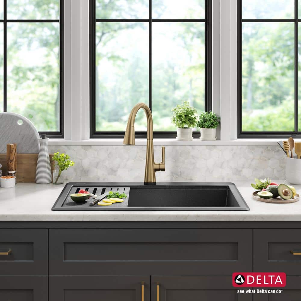 Metallic Black Granite Composite Single Bowl Workstation Sink