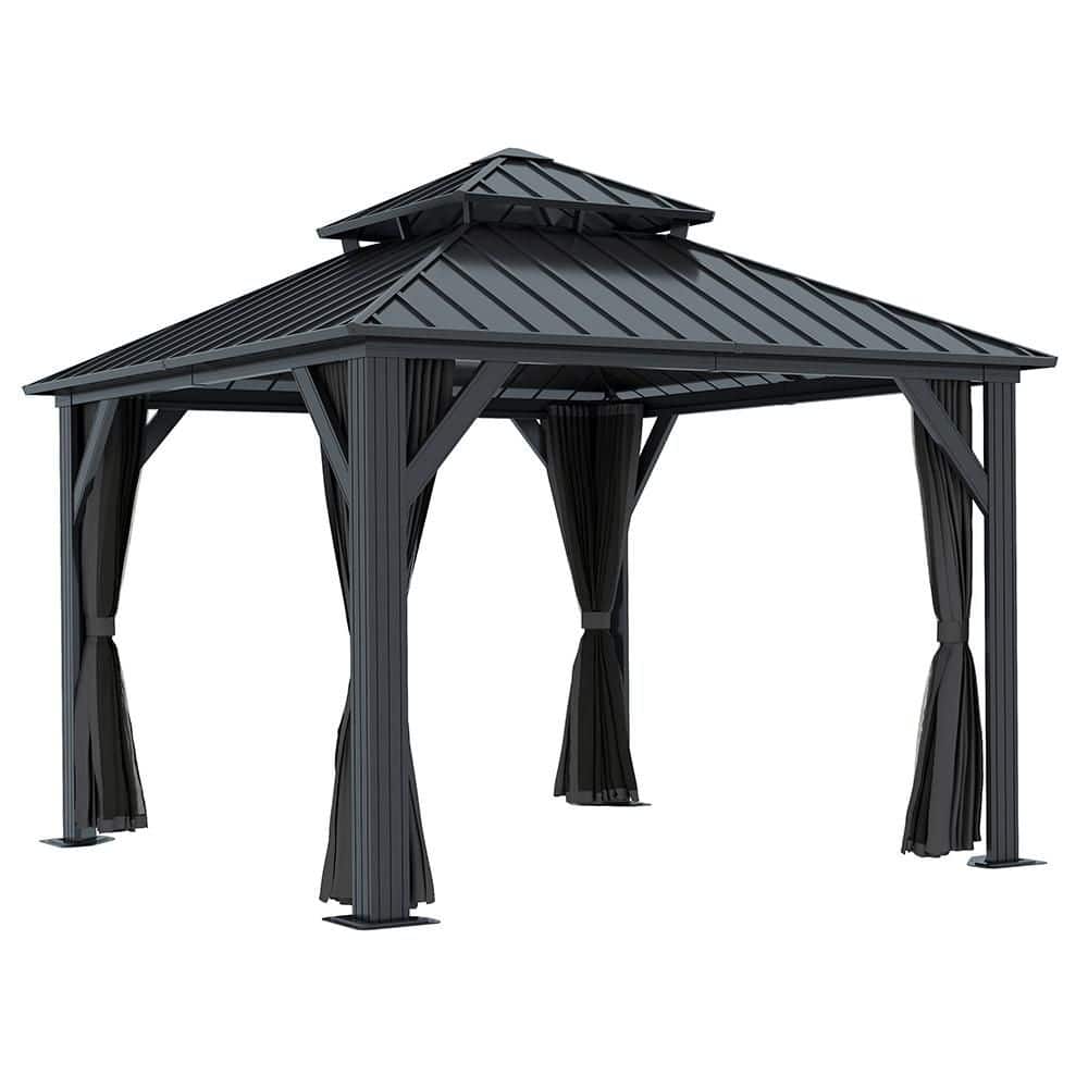 12 ft. x 12 ft. Outdoor Galvanized Hardtop Gazebo Aluminum Double Roof with Netting and Privacy Curtains price history on PriceWatchPro
