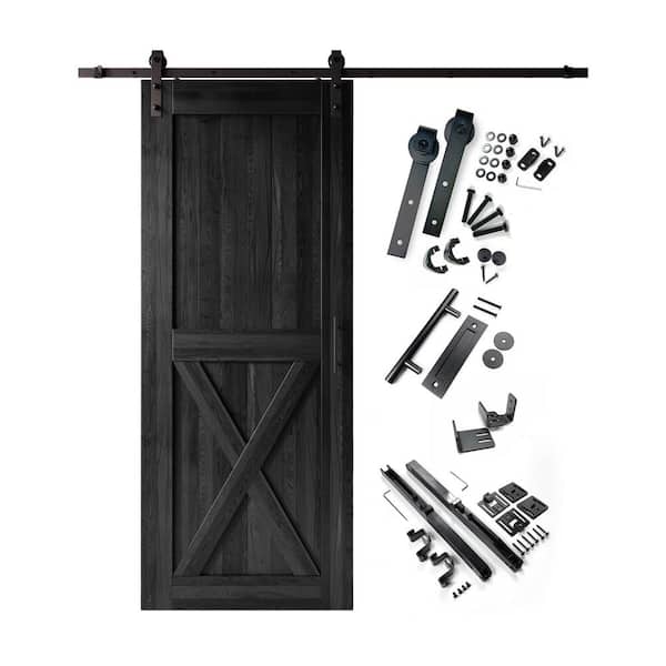 HOMACER 40 in. x 84 in. X-Frame Black Solid Pine Wood Interior Sliding Barn Door with Hardware Kit, Non-Bypass