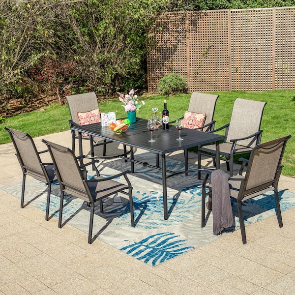 PHI VILLA Black 7-Piece Metal Rectangle Table Outdoor Patio Dining Set ...