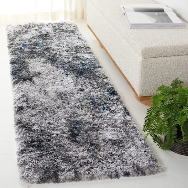 Cloud Shag 2 ft. x 8 ft. Gray/Blue Abstract Distressed Runner Rug