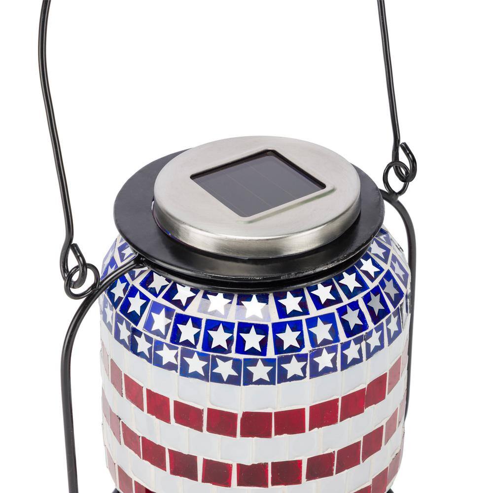 Patriotic Solar Powered LED Outdoor Lantern with Metal Frame
