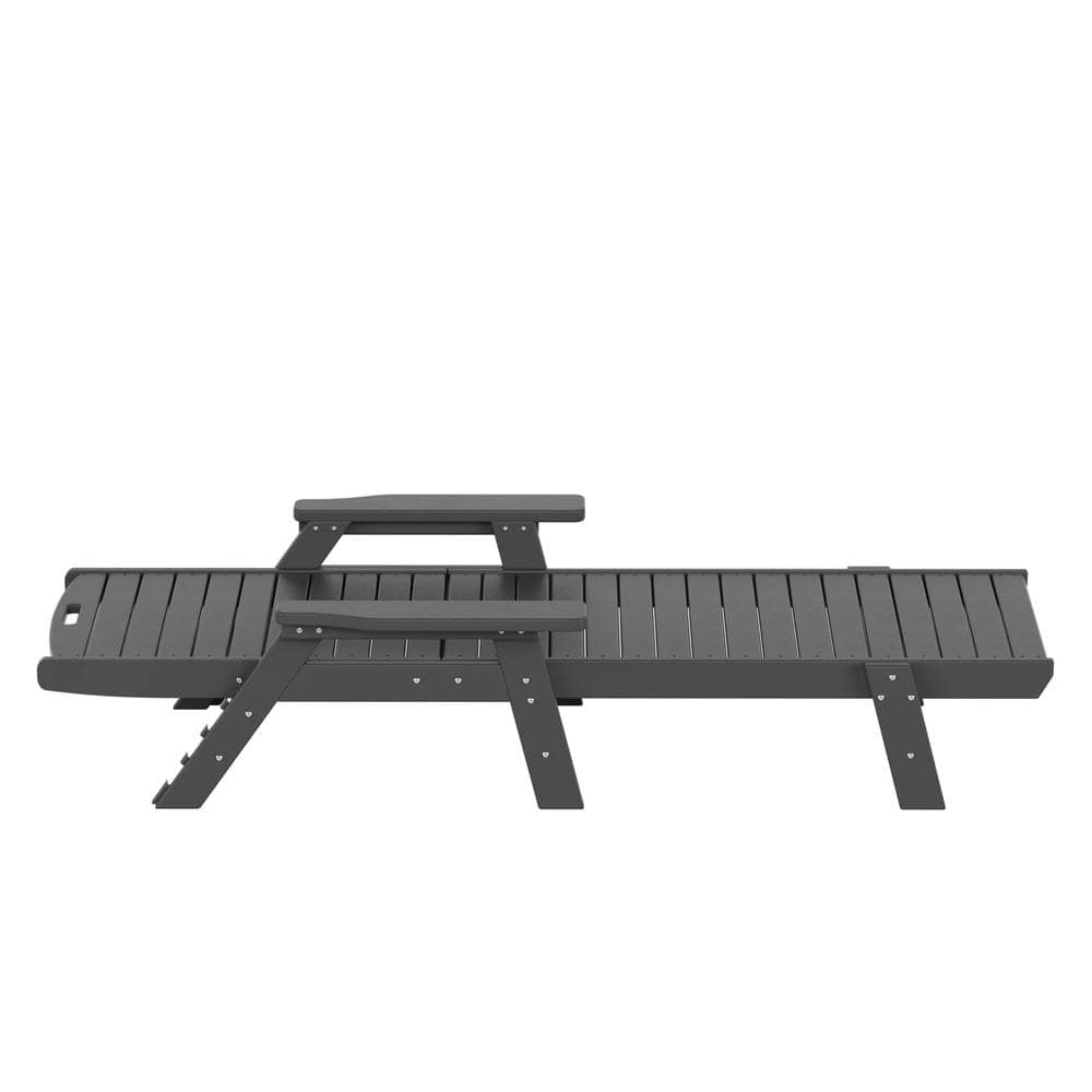 Gray 78" HDPE Adjustable Outdoor Chaise Lounge with Arms
