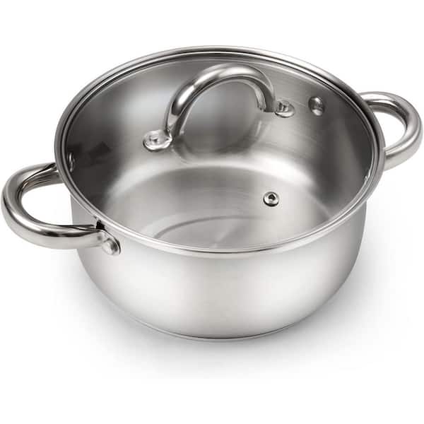3-qt. Stainless Steel Pot Small Stock Pot Basics Saucier Casserole with Glass Lid