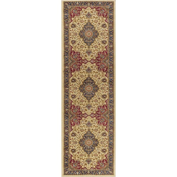 Sensation Border Ivory 2 ft. x 8 ft. Indoor Runner Rug