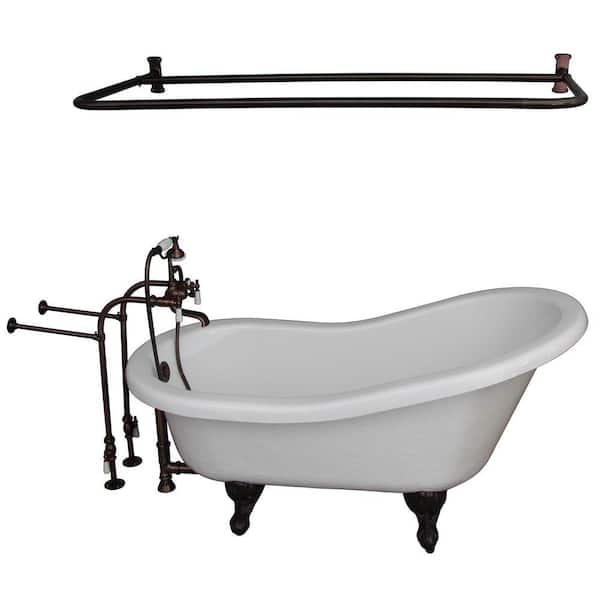 Barclay Products 5 ft. Acrylic Ball and Claw Feet Slipper Tub in White with Oil Rubbed Bronze Accessories
