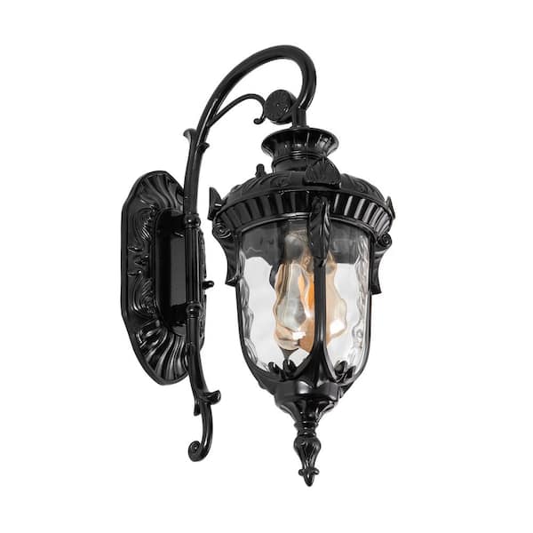 OUKANING 16.93 in. Black Indoor/Outdoor Hardwired Waterproof Lantern Wall Sconce with Clear Glass Shade, No Bulbs Included