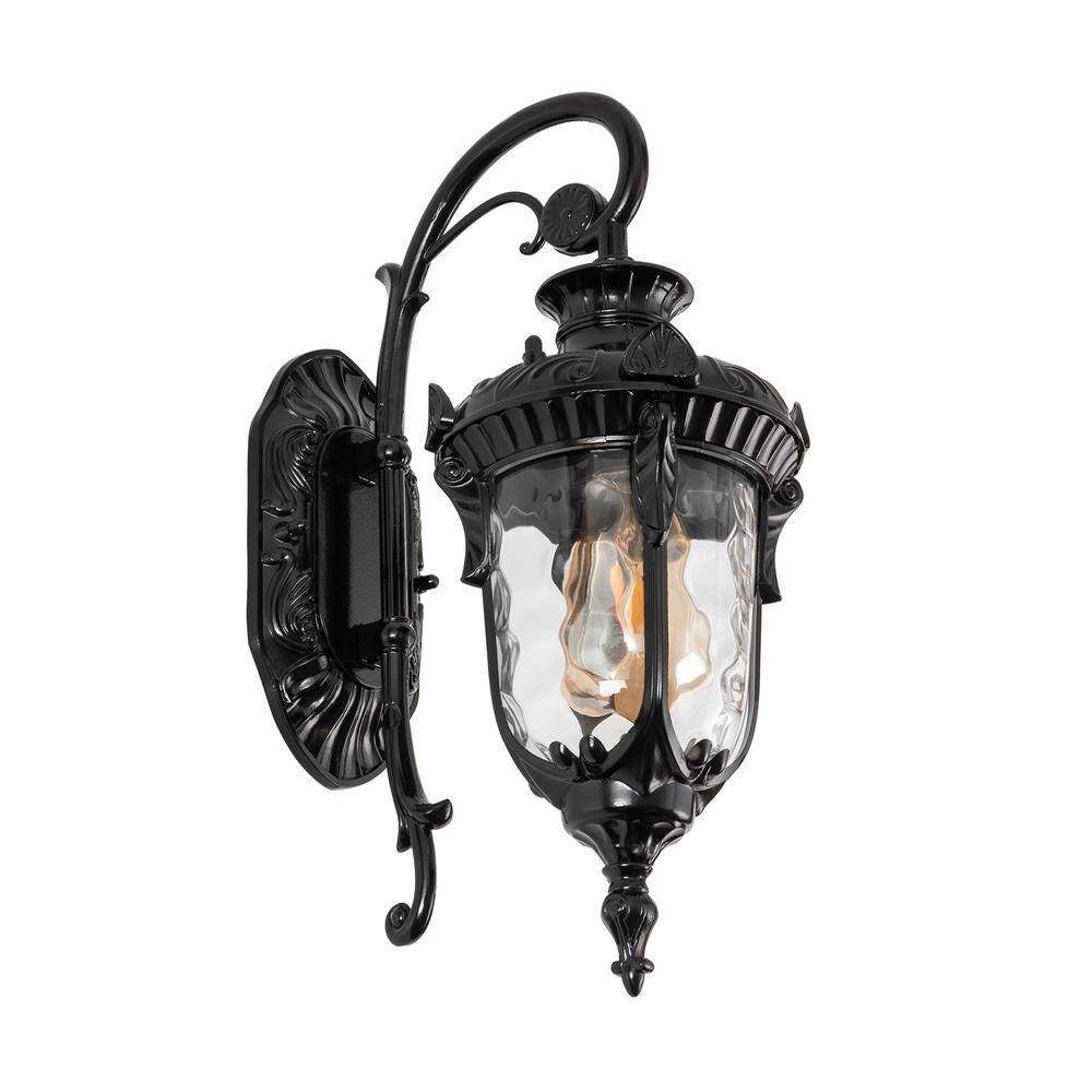 16.93 in. Black Indoor/Outdoor Hardwired Waterproof Lantern Wall Sconce with Clear Glass Shade, No Bulbs Included price history on PriceWatchPro