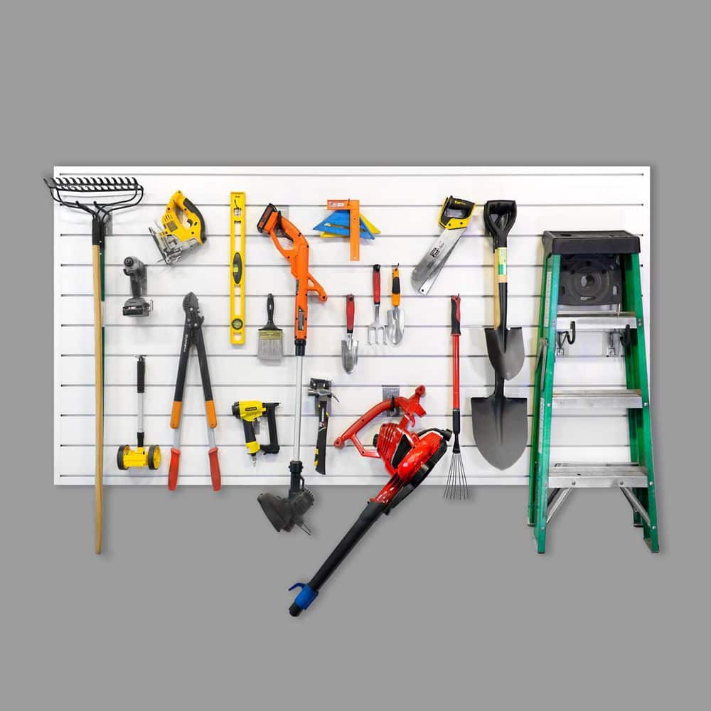 White Heavy Duty PVC Slatwall Garage Organizer, 8 ft x 4 ft