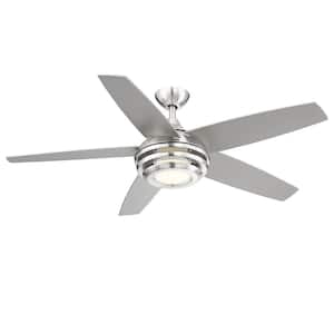 Petani 52 in. LED Integrated Light 5-Blade Brushed Nickel Ceiling with Remote Control