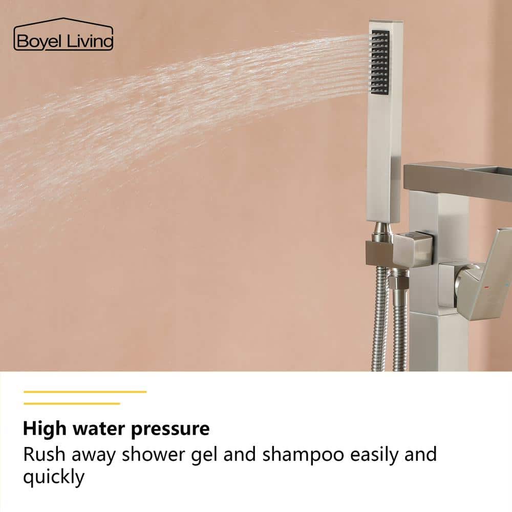 Brushed Nickel Modern Freestanding Tub Faucet with Hand Shower