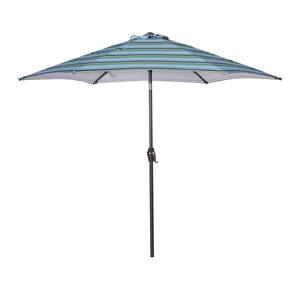 8.6 ft. Market Round Outdoor Patio Umbrella with Push Button Tilt and Crank in Blue Stripes