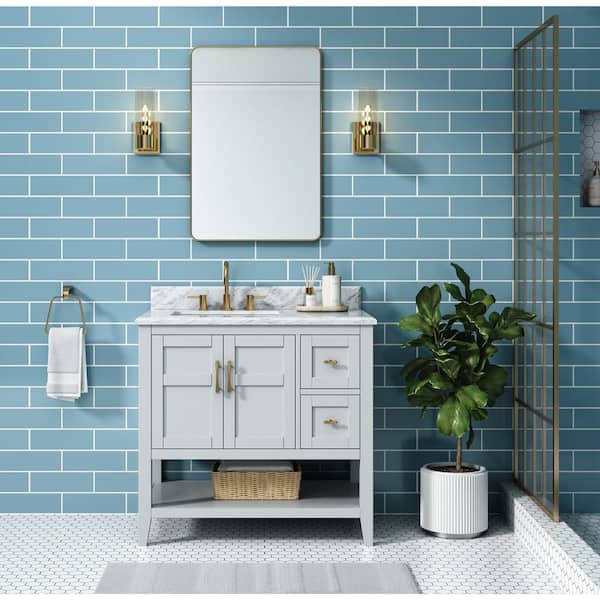 Home Decorators Collection Sturgess 37 in. Single Sink Gray Bath Vanity with White Carrara Marble Top (Assembled)