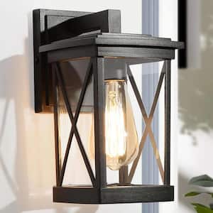 Modern Black Rectangle Outdoor Wall lantern Sconce 1-Light Hardwired Patio/Porch Light Fixture With Clear Glass Shade