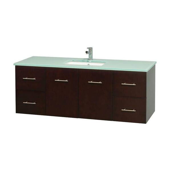 Wyndham Collection Centra 60 in. Vanity in Espresso with Glass Vanity Top in Green and Undermount Sink